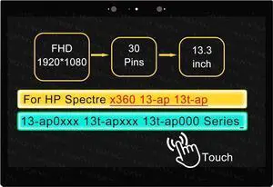 GBOLE 13.3" LCD Touch Screen Replacement Digitizer Assembly for HP Spectre x360 13-ap0038nr 13-ap0013dx 30 pin (FHD 1920x1080 Touch)