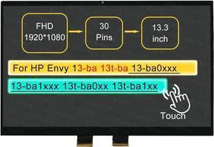 GBOLE Screen Replacement for HP Envy 13-ba 13-ba0xxx 13-ba1xxx 13-ba0000 13-ba1000 30 pin FHD 1920 * 1080 13.3" LCD Touch Digitizer Assembly