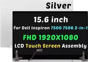 GBOLE Compatible with Dell Inspiron 7500 7506 2-in-1 P97F P97F001 P97F003 P97F004 P97F005 0X03GC 6VDKX LCD LED Screen Replacement Cover Cable Hinges Full Top Complete Assembly 15.6in FHD(Silver)