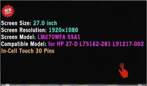 27" LCD Replacement for HP All in One 27-D 27-DP0319 LM270WFA-SSA1 LM270WFA SSA1 LM270WFA(SS)(A1) Display in-Cell Touch Screen FHD 1080P 30 Pins(Only for in-Cell Touch Version)