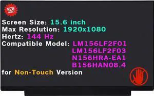 GBOLE 15.6" 40 Pins 144HZ FHD 1920x1080 B156HAN08.4 Non-Touch Screen Replacement for Acer Nitro 5 AN515-43 AN515-44 AN515-46 AN515-47 AN515-54 AN515-55 AN515-56 AN515-57 Series LCD Display Panel