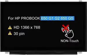 GBOLE 15.6" LCD Screen Replacement NT156WHM-N42 V8.0 for HP PROBOOK 650 G1 G2 650 G5 Non-Touch Display Panel HD 1366 x 768 30 pin 60Hz 45% NTSC (with Tabs)