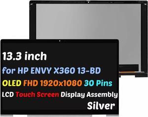 GBOLE For HP Envy x360 13-bd 13m-bd 13t-bd 13m-bd1033dx 13m-bd0033dx 13-bd0000 13-bd1000 13m-bd0000 13m-bd1000 13t-bd000 13t-bd100 LCD 30 Pins Touch Screen Display Digitizer Assembly Silver OLED