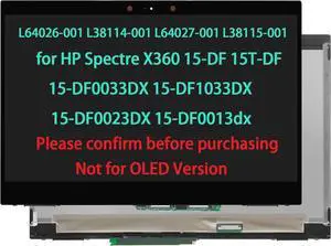 GBOLE L64026-001 L38114-001 L64027-001 L38115-001 LCD Touch Screen Replacement for HP Spectre X360 15-DF 15T-DF 15-DF0033DX 15-DF0023DX Display Digitizer Assembly (Not for OLED)