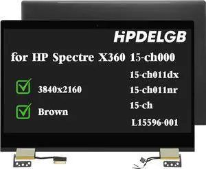 GBOLE Replacement for HP Spectre X360 15-ch000 15-ch011dx 15-ch011nr 15-ch 15T-ch L15596-001 3840x2160 15.6" LCD Screen Digitizer Display Assembly (Brown)