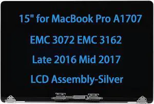 15" Screen Replacement for MacBook Pro A1707 EMC 3072 EMC 3162 Late 2016 Mid 2017 LCD Display Assembly 661-06375 661-08030 (Silver)