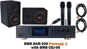 BMB DAR-200 Mixing Amplifier with BMB CSJ-06 Speakers and BMB WH-210 Wireless Microphone System Package 1