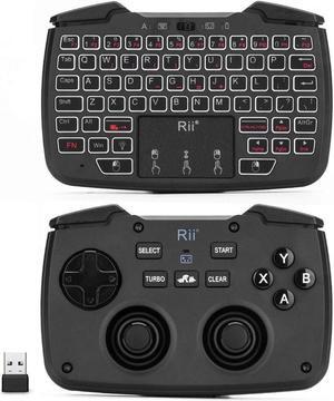 Rii RK707 3 in 1 Multifunctional 2.4GHz Wireless Portable Game Controller 62-Key Rechargeable Keyboard Mouse Combo Turbo Vibration Function for PC/Raspberry pi2/Android TV Google/TV (Backlit Version)