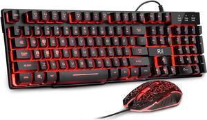 Rii Gaming Keyboard and Mouse Set, 3-LED Backlit Mechanical Feel Business Office Keyboard Colorful Breathing Backlit Gaming Mouse for Working or Primer Gaming,Office Device (RK108)