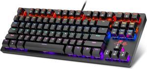Rii RK908 Mechanical Gaming Keyboard RGB LED Rainbow Backlit Wired Compact Keyboard with Blue Switches 87 Keys for Windows PC Gaming