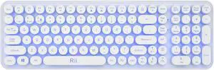 Rii Wireless Typewriter Style Gaming Keyboard, Multi-Device Connections( Dual BT+2.4G)7-Color RGB Backlit, 105 Retro Punk Round Keys Keyboard, for Windows/Mac/PC/iOS/Android,White(Updated)