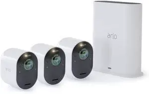 Arlo Ultra Wireless Security 3 Camera System, Indoor/Outdoor, 2160p, 2-Way Audio, Night Vision White - Certified Refurbished - Grade A