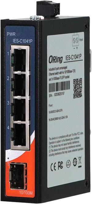 ORing IES-C1041P | Industrial 5-Port Unmanaged Fast Ethernet Switch, 4FE +1FX SFP Socket