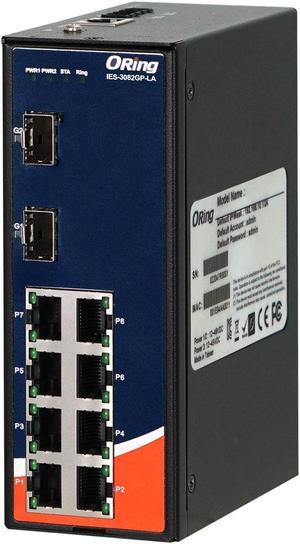 ORing IES-3082GP-LA Managed Ethernet Switch with 8 10/100BaseTX Ports, 2 100/1000BaseSFP Slots, -40~75°C