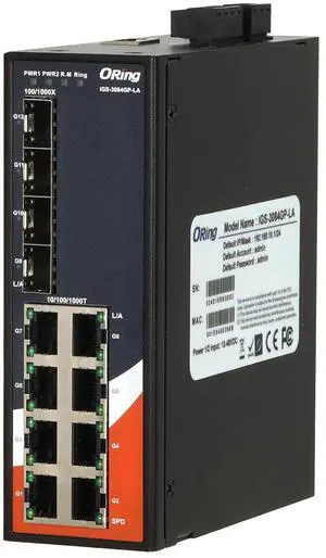 ORing IGS-3084GP-LA 12-port Managed Gigabit Ethernet Switch, 8 GE + 4 SFP Slots, VLAN, QOS, LACP