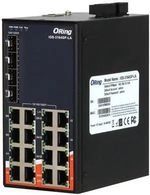 ORing IGS-3164GP-LA Managed Gigabit Ethernet Switch, 16-port GE+ 4 SFP Slots, VLAN, QOS, LACP