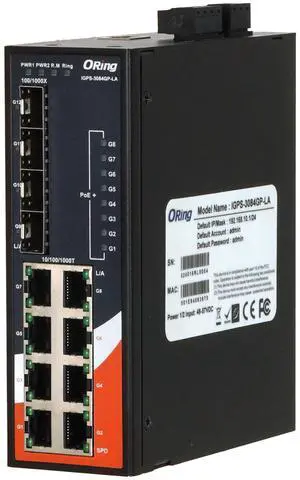 ORing IGPS-3084GP-LA 12-Port Gigabit Managed PoE+ Switch, 8 GE PoE, 4 SFP Slots, IEEE802.3af/at, VLAN, QOS, LACP