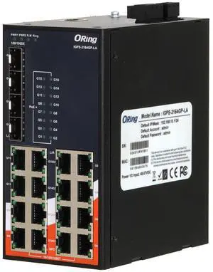 ORing IGPS-3164GP-LA 20-Port Gigabit Managed PoE Switch, 16 GE PoE+, 4 SFP Slots, IEEE802.3af/at, VLAN, QOS, LACP