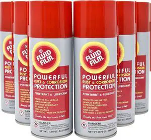 Fluid Film Rust & Corrosion Protection, Metal Surface Penetrant & Lubricant, Marine, Automotive, Industrial, Home, 11.75 Oz Aerosol Spray (Pack of 6)