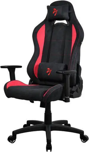 Arozzi Torretta Premium Supersoft Fabric Upholstery Fabric with Unique Velvety Texture Breathable Fluid-Repellant Ergonomic Design with 2 Supportive Pillows for Office and Gaming Chair - Black / Red