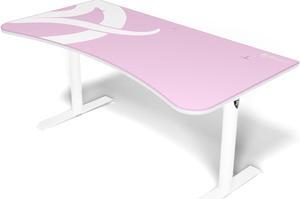 Arozzi Arena Ultrawide Curved Gaming and Office Desk with Full Surface Water Resistant and Washable Mouse Pad and 3 Custom Monitor Mount Cut Outs with Cable Management - Pink