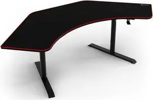 Arozzi Arena Angelo Ultrawide Corner Curved Gaming and Office Desk with Full Surface Water Resistant Desk Mat 3 Custom Monitor Mount Cut Outs and Under the Desk Cable Management - Black