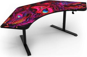 Arozzi Arena Angelo Ultrawide Curved Gaming and Office Desk with Full Surface Water Resistant and Washable Mouse Pad and 3 Custom Monitor Mount Cut Outs with Cable Management - Crawling Chaos