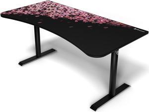 Arozzi Arena Ultrawide Curved Gaming and Office Desk with Full Surface Water Resistant and Washable Mouse Pad and 3 Custom Monitor Mount Cut Outs with Cable Management - Flower