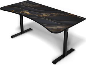Arozzi Arena Ultrawide Curved Gaming and Office Desk with Full Surface Water Resistant and Washable Mouse Pad and 3 Custom Monitor Mount Cut Outs with Cable Management - Black Gold