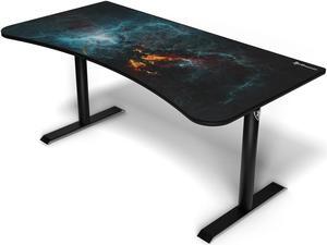 Arozzi Arena Ultrawide Curved Gaming and Office Desk with Full Surface Water Resistant and Washable Mouse Pad and 3 Custom Monitor Mount Cut Outs with Cable Management - Omega