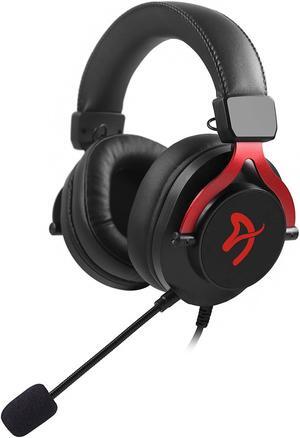 Arozzi Aria Gaming Headset with Detachable Microphone 50mm Drivers Microphone Mute Button Volume Control Aluminum Frame and 7.25 ft Braided Cable - Black Red