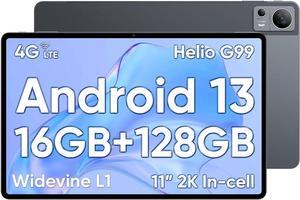 N-one Android 13 Tablet 11" 2K FHD 16GB(8+8) 128GB 8-Core 1TB Expand 4G Cellular SIM GPS Travel Tablet Helio G99, 20MP Camera Long Lasting Battery Fast Charging Kid Tablet