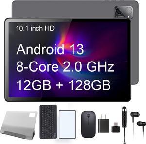 N-one Android 13 Tablet, 10 Inch HD 12GB(6+6) 128GB 8-Core & 1TB Expand Computer Tablets, Dual Camera WiFi GPS Bluetooth 13MP Camera Protector Glass Case Keyboard Mouse Earbuds