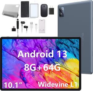 N-one Android 13 Tablet,10 Inch Tablets HD Screen 8GB(4+4) 64GB Quad Core & 1TB Expand for Smooth Experience, 5MP Camera WiFi Bluetooth and Widevine L1 Streaming with Protect Glass Case Keyboard Mouse
