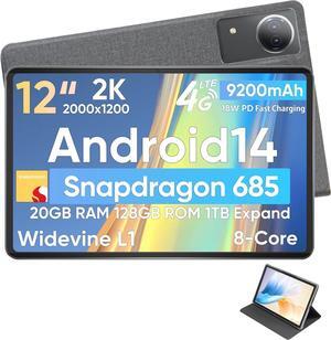 N-one Android 14 Tablet, 2024 Newest Android Tablets Qualcomm Snapdragon 8 Core 20GB(8+12) 128GB 12 inch FHD Screen, Unlocked 4G LTE Cellular WiFi 9200mAh Fast Charger