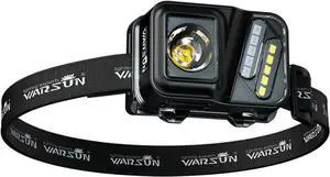 WARSUN Rechargeable Headlamp, 8 Modes LED Head Lamp with Motion Sensor, IPX66 Water-Resistant LED Head Light with White Red light for Night Running, Fishing, Cycling, Camping