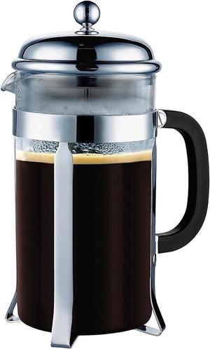 Toytexx Inc French Coffee Press, 32oz Stainless Steel Coffee Maker, Double Filter, 2 Bonus Screens (8 Cup)