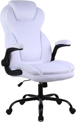 Toytexx Inc Ergonomic Office Chair, Adjustable Swivel Chair with Velvet Lining, High-Back Lumbar Support, Flip-Up Armrests for Home, Office (Velvet White) - GD-9351