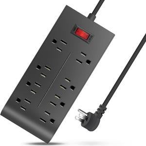 Toytexx Inc 2-Pack Surge Protector Power Strip with 1.5M Cord, 8 AC Outlets, Flat Plug for Home, Office, Dorm Essentials, Wall Mount - U8