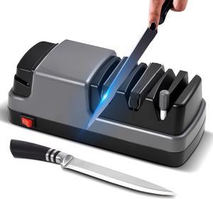 Toytexx Inc 4 in 1 Electric Knife Sharpener with Diamond Abrasives for Straight Blade Knives, Serrated Knives, Ceramic Knives, Scissors - RZ-D004 - Grey