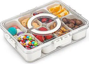 Toytexx Inc Snackle Box Container, 8-Compartment Tray with Lid & Handle for Snacks, Nuts, Fruits, Picnic, Travel