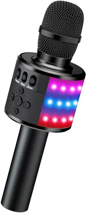 Toytexx Inc Bluetooth Karaoke Microphone, 4-in-1 Wireless Mic with LED Lights for Kids & Adults Black