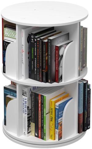 Toytexx Inc 360° Rotating Bookshelf, 2-Tier Organizer for Home, Office, Room and Adult (White)