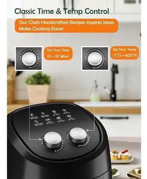 Toytexx Inc 4Qt Air Fryer, 1400W Compact Oil-Free Cooker with 8 Preset Modes, Dual Knob Control, Non-Stick Basket, Auto Shut-Off, Healthy Frying for 24 People