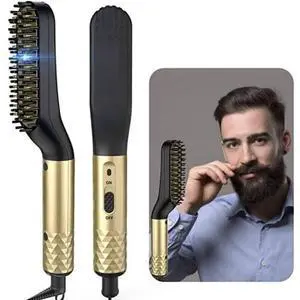 Toytexx Inc 2-in-1 Hair & Beard Straightening Brush for Men  Electric Heated Comb with Anti-Scald Design