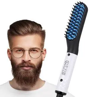 Toytexx Inc 2-in-1 Hair & Beard Straightening Brush for Men  Electric Heated Comb with Anti-Scald Design