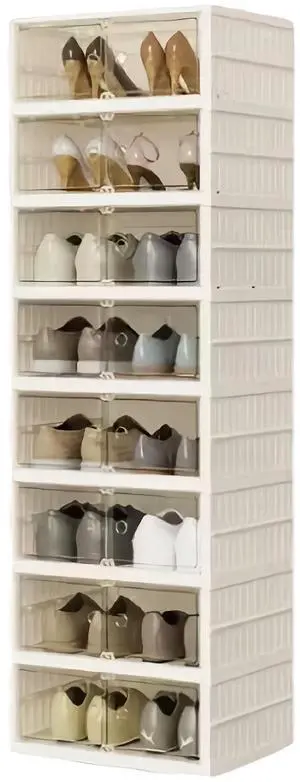 Toytexx Inc 8-Tier Foldable Shoe Cabinet, 140cm Stackable Shoe Storage Tower with Doors, Space-Saving Shoe Rack Organizer for Closet, Entryway & Bedroom