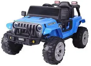 Toytexx Inc 12V S605 Kids Ride-On Jeep Wrangler Truck, Remote, LED, MP3, Blue
