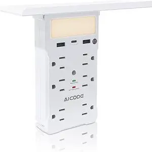 Toytexx Inc 9-in-1 Wall Outlet Extender: 6 AC Outlets, 2 USB Ports, Night Light & Shelf