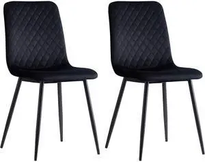 Toytexx Inc 2-Piece Black Velvet Dining Chair Set - Armless Design, Metal Frame